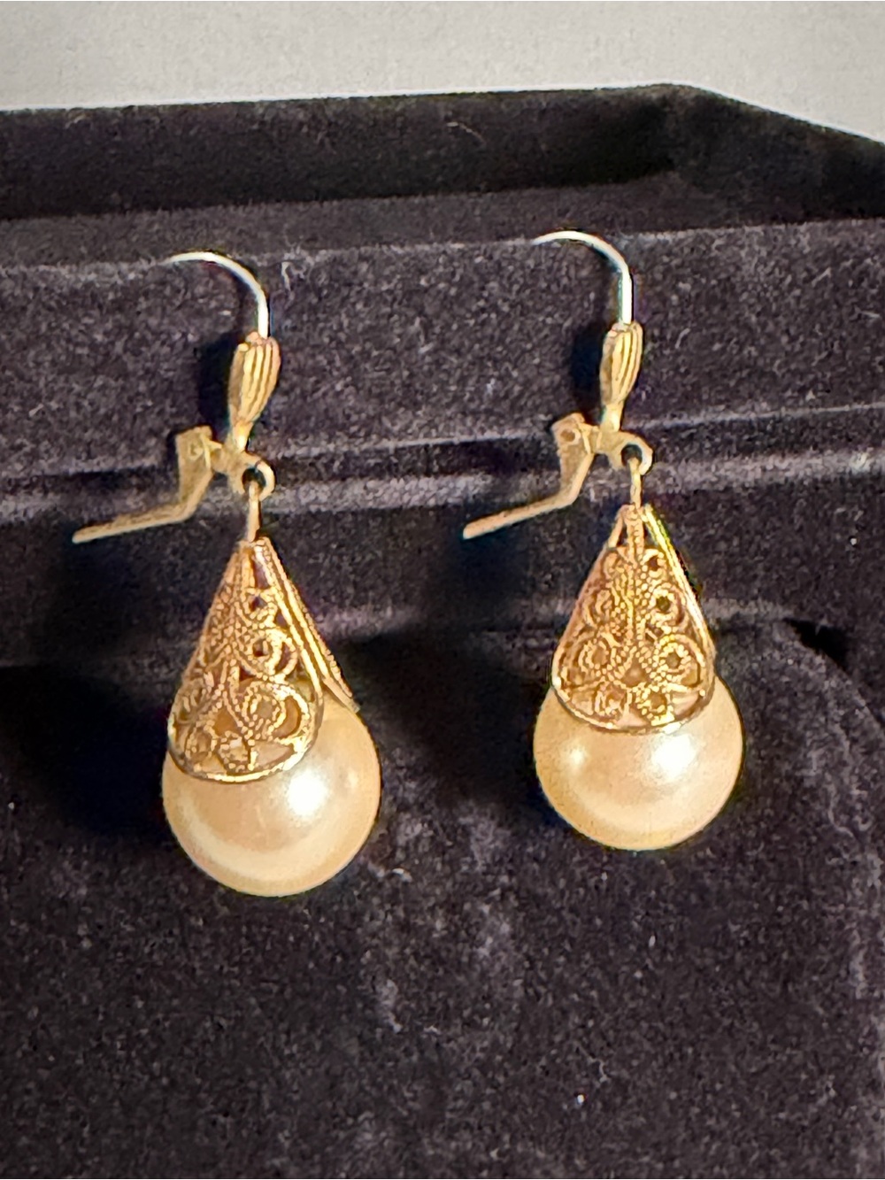 Gold Teardrop Filigree Pearl Drop Earrings - Women Jewelry